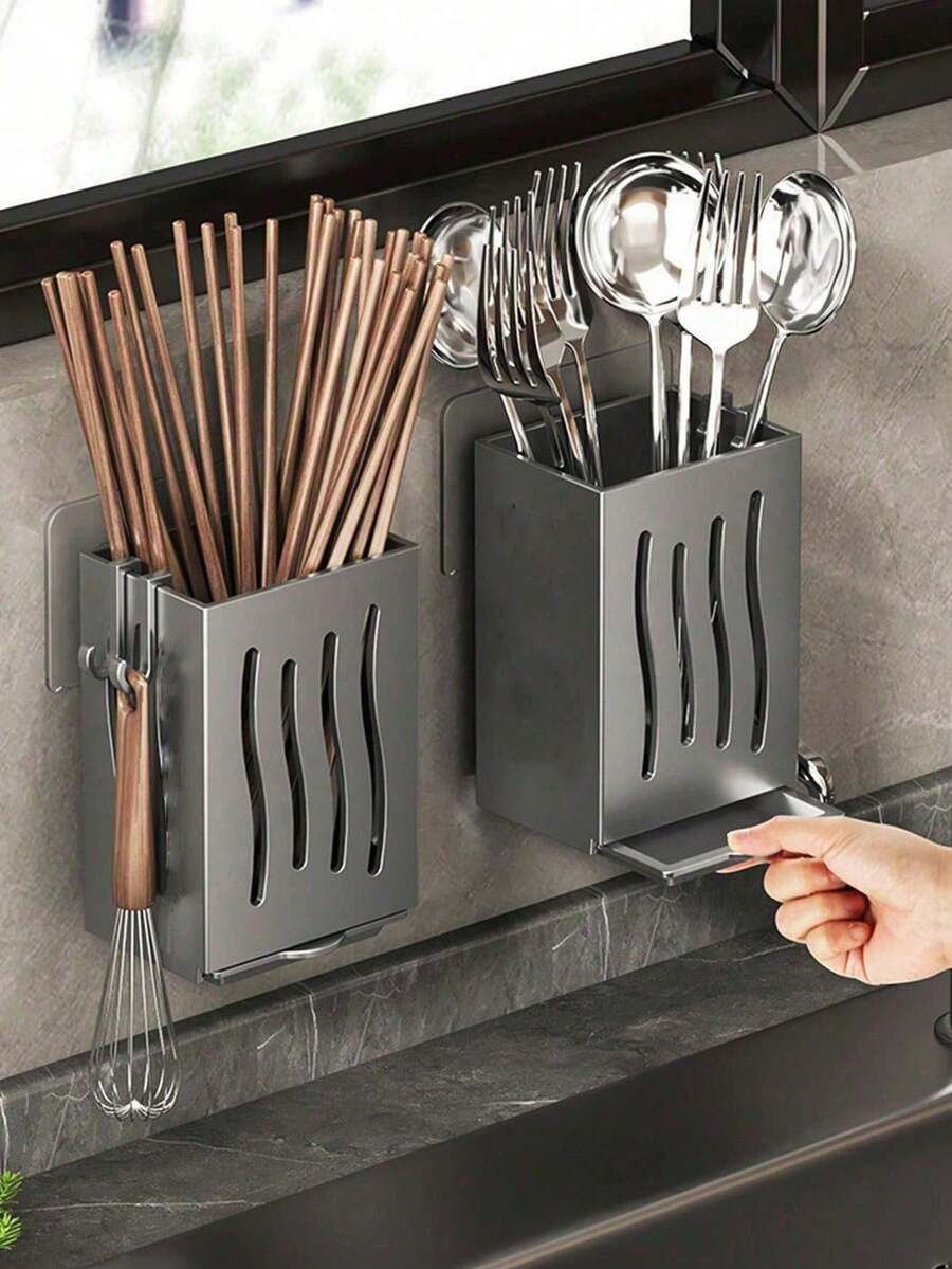 1pc Multi-Function Kitchen Chopstick Holder And Draining Rack, Wall-Mounted Chopstick Storage Rack, Household Kitchen Organizer, Home Storage, Kitchen Accessory