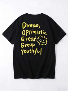 女士宽松圆领短袖字母印花T恤，春夏款 - 黑色 - 查看 4