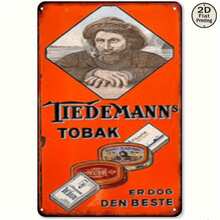 2D Flat, 1pc Vintage Heavy-Duty Iron Metal Wall Tin Sign - Retro Cigarette Advertising Poster With Tiedemann'S Tobak Text & Cigarette Pack Design - 8"X12" (20.32x30.48cm) Indoor/Outdoor Durable Metal Construction - Mid-Century Tobacco Ad Art For Hom - 1PC - Xem 1