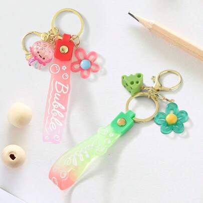 1pc Transparent Gradient Candy Keychain, Soft Rubber Lanyard Resin Cute Cartoon Keyring Pendant, Suitable For Daily Wear, Perfect Gift For Friends