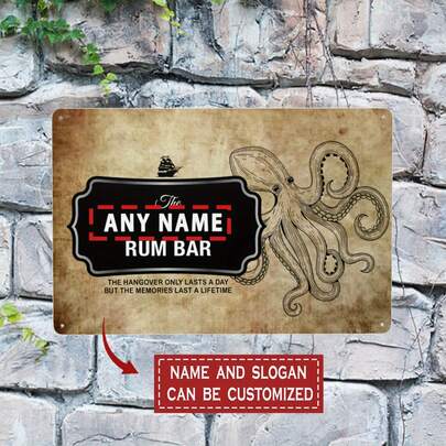 8x12 Inch Vintage Personalized Metal Rum Bar Sign - Customizable Text, Spiced Rum Themed, Wall Decor, Multipurpose, No Electricity Required, Suitable For Home Bar
