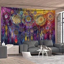 A Large Bohemian-Style Dreamcatcher Tapestry - A Large Horizontal Mandala Wall Hanging Suitable For Living Rooms, Bedrooms, Wedding Gifts, And Bohemian Party Decorations - Bohemian Mandala Pattern, Polyester Fabric. - 1PC - View 1