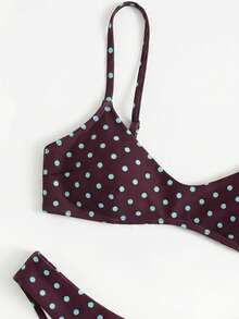 女士优雅度假波西米亚风棕蓝波点可调节肩带V领性感比基尼套装，适合春夏穿着，春季服装，度假装，时尚设计，独特个性，休闲风格，波西米亚风，旅行 - 彩色 - 查看 6