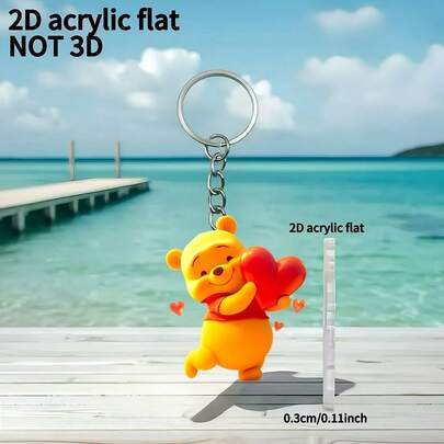 1 pieza Cadena plana de acero inoxidable 2D, accesorio decorativo multifuncional para colgar en mochilas, llavero con forma de corazón de Winnie the Pooh 2D plano con diseño de oso, compacto y ligero, adecuado para colgar en mochilas o llaves de coche, un excelente regalo para el Día de San Valentín o festivales. Accesorio para colgar en mochilas, decoración navideña, colgante, accesorio, artesanía exquisita, regalo de Navidad, regalo de carnaval, regalo de fiesta, regalo del Día de San Valentín, regalo de festival.