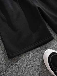 Plus Size Teens/Boys' Loose Solid Color Casual Shorts, Streetwear Style, Summer - Black - View 4