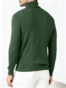 Men's Everyday Casual Solid Color Turtleneck Long Sleeve Sweater, For Fall Winter - Dark Green - View 2