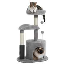 32.7" Cat Tree Tower For Indoor With Self Groomer Brush, Sisal Scratching Post, Dangling Ball For Small, Medium Cats, Gray - Gray - 查看 5