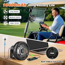 Roykaw Golf Cart Fan 10400 mAh Rechargeable Battery Powered 24 Hrs Work Portable Fan with LED Light for Nighttime Drive Cordless Remote Control Compatible with EZGO Club Car  1PC - 2 - Ver 6