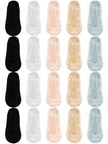 1/5/10双装女士夏季透气清爽网眼钩扣花朵硅胶防滑不易脱落船袜 - 彩色 - 查看 19