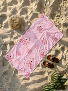1pc Cute Jellyfish Print Pink Children Beach Towel, Super Soft Microfiber Extra Large Beach Blanket, Highly Absorbent Bath Towel, Suitable For Travel, Swimming Pool, Diving, Surfing, Yoga, Camping, Available In Multiple Sizes, Beach Accessories - Multicolor - View 10