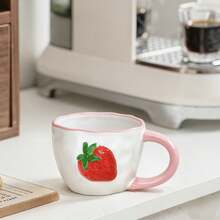 LECHENG HOUSEHOLD Gift Box Set With Cup + Spoon, Cute Strawberry Ceramic Cup, Hand-Painted 3D Strawberry Design, Creative Ceramic Cup Suitable For Latte, Tea, Milk, Coffee Drinks, Decorative Cup, Women's Birthday Gift, Suitable For Office And Home Use - Multicolor - View 3