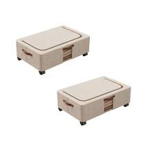 1 pieza Caja de almacenamiento de tela con ruedas, cesta de almacenamiento de ropa plegable y portátil, ruedas extraíbles, asas dobles, soporte de marco de acero para armario, habitación, dormitorio, ropa de cama, almacenamiento, regalo y decoración del Día de San Valentín - Beis - Ver 9