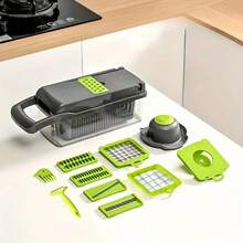 14/16pcs Multi-Function Vegetable Chopper Set | Equipped With Multiple Blades For Slicing, Shredding, Dicing, Includes Garlic Press & Sealed Storage Box, Easy Press Operation, & Practical For Home Cooking, Fast Food Preparation, Small Catering - Multicolor - View 12