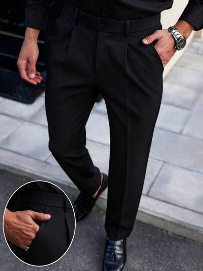 Men's Casual Business Formal Trousers, Fashionable Minimalist Versatile Suit Pants For Daily Commute