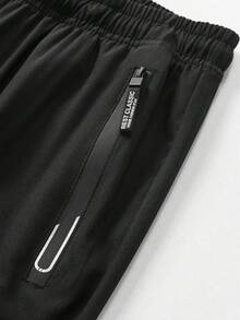 1件装男士直筒字母印花拉链口袋休闲运动裤，夏季 - 黑色 - 查看 5