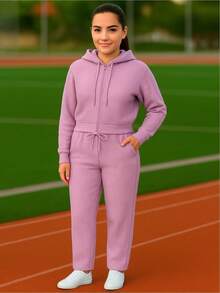 Conjunto para Mujer de dos piezas sudadera con capucha ajustable y un pantalón - Negro - Ver 12