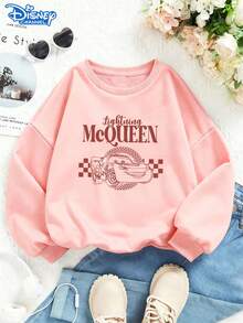 Disney Cars Lightning McQueen Halloween Streetwear Sweatshirt, Double-Sided Print, Retro Vibe, Lightweight & Warm, Perfect For Theme Parks & Halloween Outings, Unisex - Hồng - Xem 2