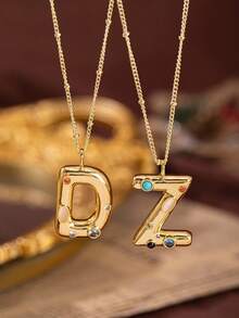 1pc Stylish And Simple Women's Necklace With 26 Letter Pendant (A-Z Capital Letters). Suitable For Everyday Wear, Unisex, And As A Gift For Friends. - Multicolor - View 1