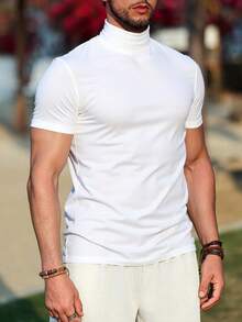 ALTZTAR 男士宽松薄款高领短袖T恤，简约时尚，适合夏季穿着 - 白色 - 查看 3