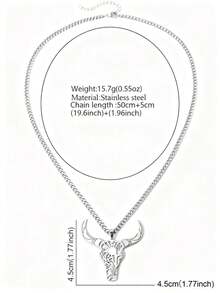 Stainless Steel Bull Head Pendant Necklace, Punk Fashion Cool Style, Suitable For Daily Wear, Bars, Music Festivals - Necklace - View 3