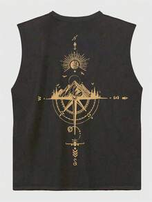 GRDR Men's Summer Compass & Mountain Peak Print Casual Sleeveless Tank Top - Dark Grey - View 4