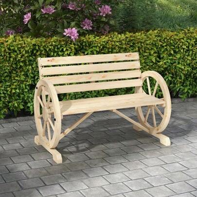 2-Seater Garden Bench, Wooden Bench, Park Bench With Country-Style Armrests, Load Capacity Up To 240 Kg, Fir Wood, Natural