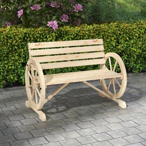 2-Seater Garden Bench, Wooden Bench, Park Bench With Country-Style Armrests, Load Capacity Up To 240 Kg, Fir Wood, Natural - Wood Color - View 1