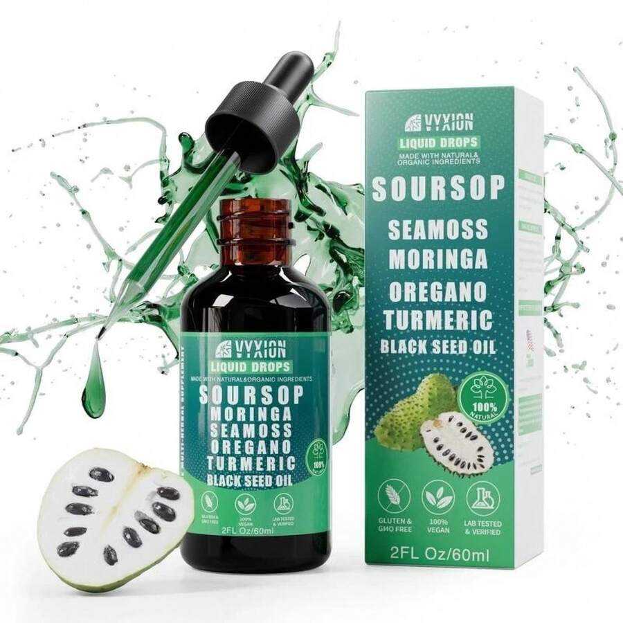 Vyxion Soursop Bitters Liquid Drops 10 In 1 With Sea Moss, Moringa, Turmeric 4oz - 1 - 查看 1