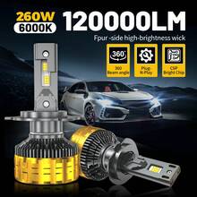 HYNBYZJ Bộ 2 bóng đèn pha LED H11 H7 H4, ánh sáng trắng lạnh 6000K, độ sáng 120000LM, công suất 260W, bóng đèn LED độ sáng cao, chùm sáng toàn phần, phù hợp để thay thế bóng đèn H1 H3 9005 9006, HB3 HB4 HB5 HB2 9003, bóng đèn sương mù, chùm sáng cao/thấp, độ sáng tăng 2200%. - A - Xem 1