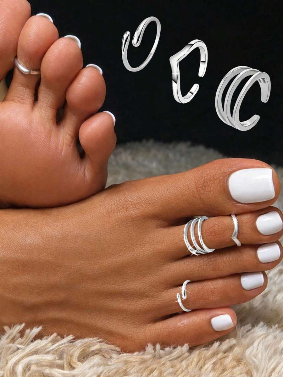 FOREVER QUEEN 1件925纯银雏菊和夏威夷叶子可调节脚趾戒指，女士和女孩时尚饰品 - 腳趾戒指 - 查看 1