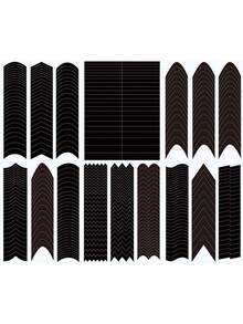 6pcs Hollow French Manicure Stickers, Airbrush Painting Stencil Auxiliary Tools, French Manicure Stickers With Asymmetrical Line Patterns, Nail Art Decorations - Black - View 11