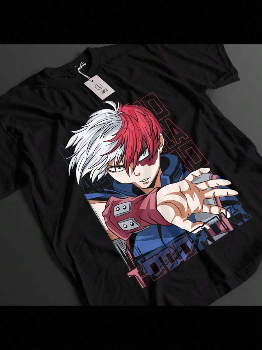 My  Shirt Shoto Todoroki Tshirt Deku All Might Top MHA Unisex Tee - 黑色 - 查看 1