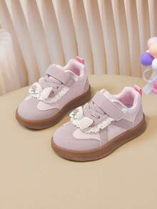 1 đôi giày thể thao cho bé gái với nơ và ren hoa dễ thương, giày sneaker nhẹ, phối màu mềm mại, giày tập đi cho trẻ nhỏ, phù hợp mọi mùa. - Hồng - Xem 3