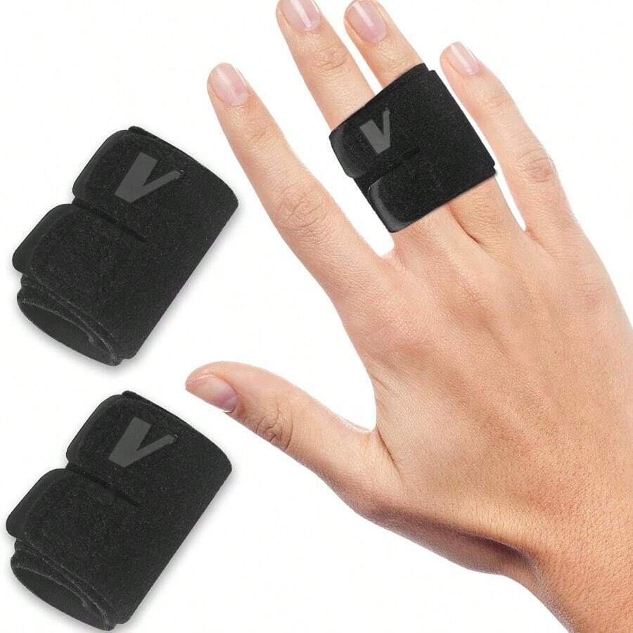 2PCS Finger Splints No Metal Support Lightweight OK Cloth Finger Sleeves Daily Sports Use, Adjustable Compression Wraps U2013 Double - Finger Design U2013 - Medium + Double - View 1