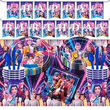 Mattel KPOP Demon Slayer 9pcs Party Tableware Set, 9/7 Inch Plates, 9oz Cups, Birthday Banner, Tablecloth, Napkins, Birthday, Graduation, Summer Party Disposable Anime Party Supplies - Multicolor - View 1