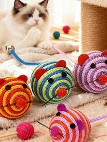 1pc Striped Mouse Cat Toy | Polyester Material, No Charging Or Battery Needed, Interactive Play And Training Reward Suitable For Kittens And Cats - Multicolor - View 1