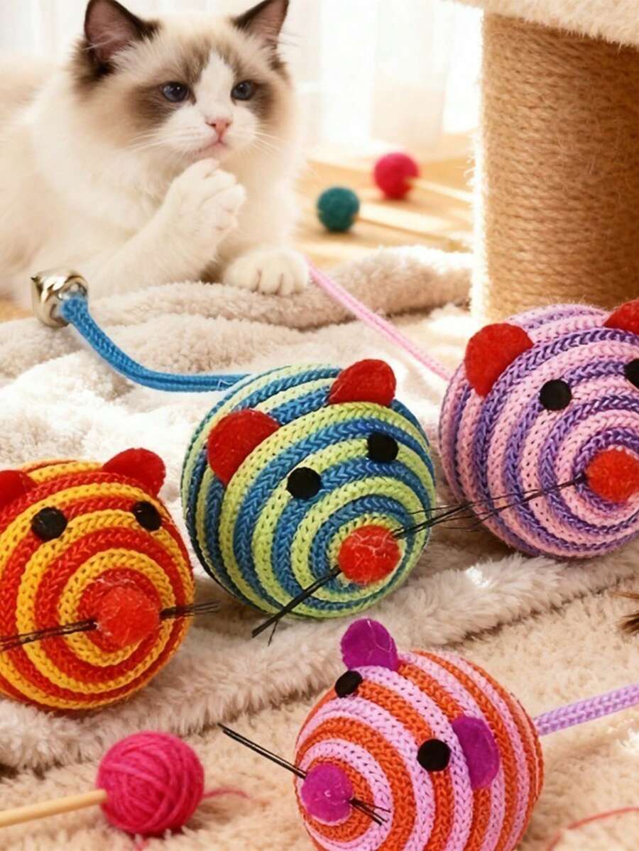 1pc Striped Mouse Cat Toy | Polyester Material, No Charging Or Battery Needed, Interactive Play And Training Reward Suitable For Kittens And Cats - Multicolor - View 1