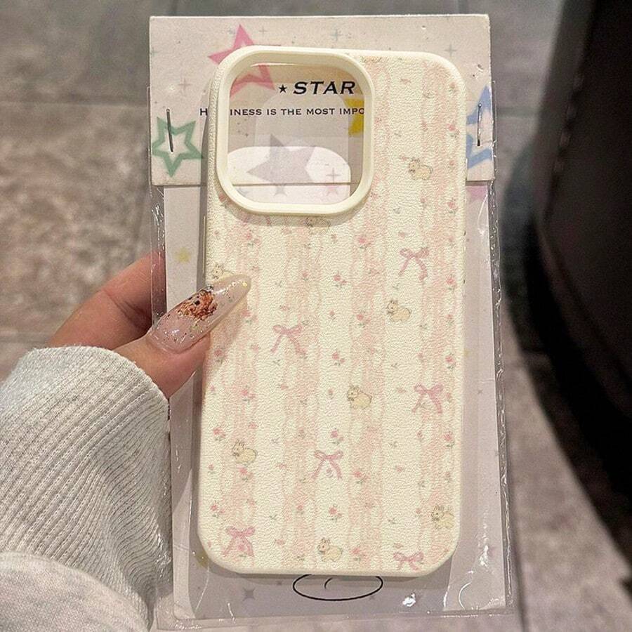 1pc TPU Material Lace Rabbit Bow Pattern Full Coverage Shockproof Soft Phone Case Compatible With Iphone 17 Pro Max/17/16 Pro Max/15/13/12/11, S20 FE/A15/S24/A55, Compatible With Note 11/Note 12/Note 13 Pro - White - View 1