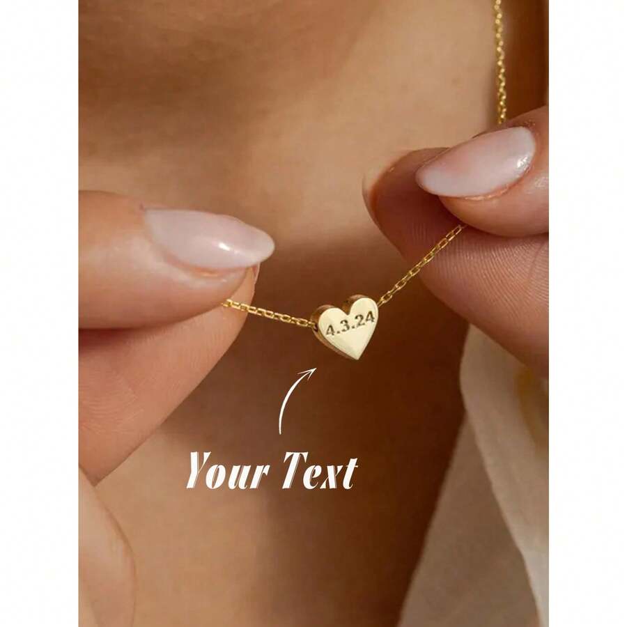 1 Piece Personalized Engraved Heart Pendant Necklace, Special Date Necklace, Personalized Love Pendant, Engraved Love Necklace, Name And Date Jewelry Gift - Multicolor - View 1