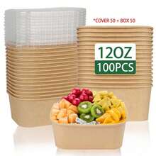 100/40/20 个装 17 盎司方形一次性牛皮纸午餐盒，带盖，多用途沙拉盒，翻盖设计，无涂层，可微波炉加热 - 适用于餐饮服务、居家露营和户外用餐、备餐、食品储存、微波炉适用 - 午餐盒，家庭厨师 - 17盎司 - 查看 15