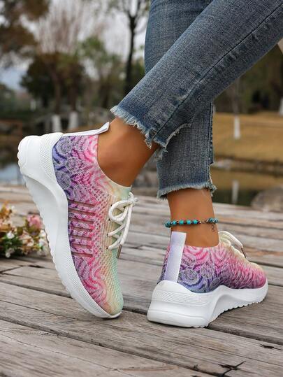 Zapatillas deportivas casuales con cordones y degradado de color para uso diario y deportes de mujer