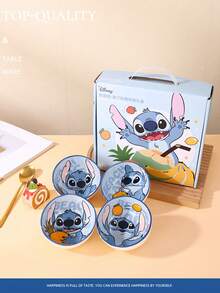 Disney Bộ bát cơm và bát súp bằng gốm hình Stitch, bộ đồ ăn hoạt hình dễ thương, bộ quà tặng gia dụng chất lượng cao. - Nhiều màu - Xem 10