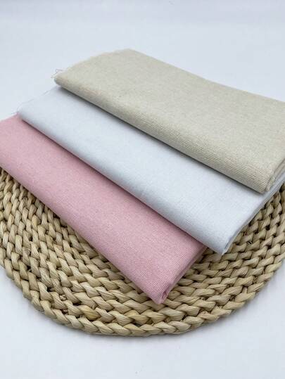 2块19.68英寸*19.68英寸彩色亚麻质感面料，DIY刺绣，亚麻质感面料，纯色亚麻面料，适用于沙发，手工素色亚麻布，多种颜色可选：粉色、米色、白色