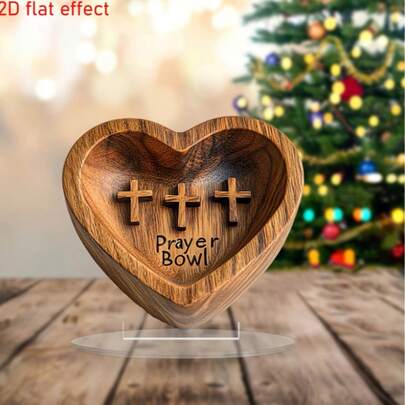 Art Deco Acrylic Heart Prayer Bowl Decorative Sign, Tabletop Display, Multipurpose Decor, No Electricity Needed, With Perfect Gift For Family And Friends For Christmas, Halloween, Home, And Party Decor