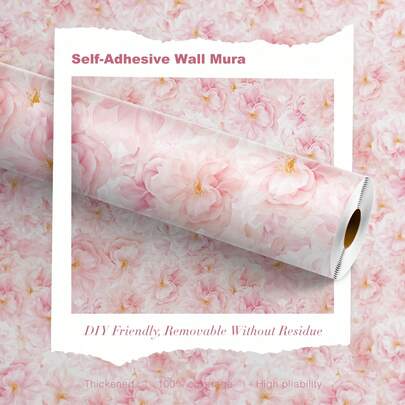 BVL 1 Roll 0.24mm Pink Floral Vinyl Wallpaper Peel & Stick Removable Self-Adhesive Wall Decal Decorative Wall Sticker Home Decor & Accessories Living Room Decor & Accessories Kitchen Wallpaper