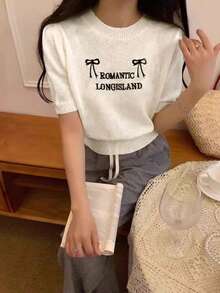 女士休闲日常刺绣针织毛衣，夏季 - 白色 - 查看 2