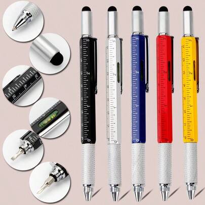6-In-1 Multifunctional Metal Pen Tool With Ruler, Screwdriver, Spirit Level