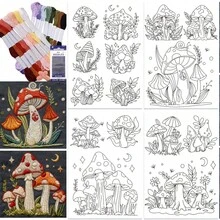 15片蘑菇图案刺绣稳定剂水溶性粘贴式缝纫纸，适合初学者手工缝纫 - 4ST+B - 查看 18