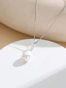 AETOLIA 1件S925镀银极简主义7-9毫米养殖珍珠吊坠项链，适合女性约会/婚礼佩戴 - 銀色 - 查看 3