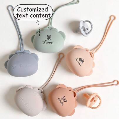 1pc Customized Silicone Pacifier Case, Cartoon Lion Pacifier Holder With Lanyard, Portable Anti-Lost Pacifier Box, Suitable For Baby Shower, Home Decor, Winter Gift, Back To School Gift, Valentine's Day Gift For Boys And Girls,Baby Accessories
